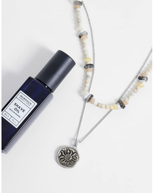 ASOS White 2 Pack Beaded Stone And Sun Pendant Necklace for men