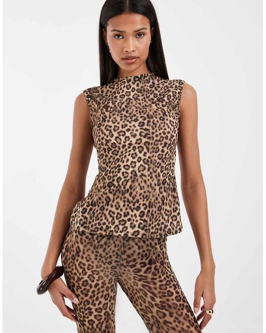 ASOS Brown Mesh High Neck Open Back Top