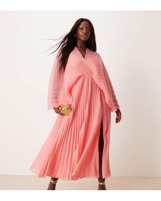 asos design pink dress ASOS DESIGN Pink Satin Draped Neck Open Back Minidress Long Sleeve Women  Size 0