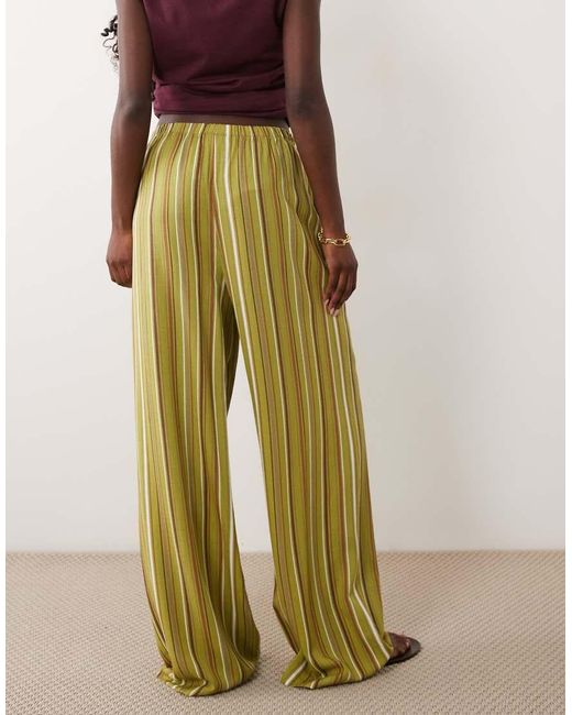 ASOS Multicolor Linen Blend Deep Hem Pull On Wide Leg Trouser