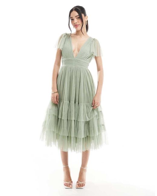 LACE & BEADS Green Bridesmaid Madison Midi Dress