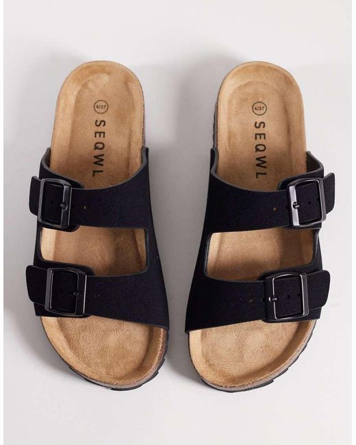 SEQWL Black Olsen Sandals With Buckles