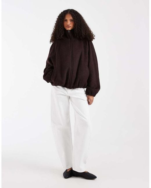 ASOS Brown Funnel Neck Bubble Hem Jacket With Wool