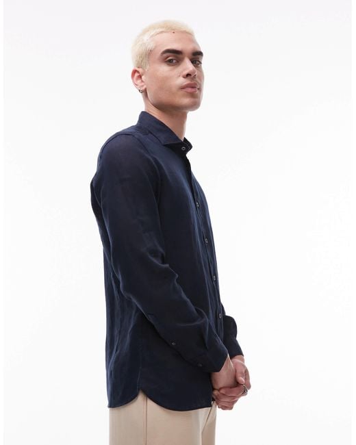 Mango – hochwertiges leinenhemd in Blue für Herren