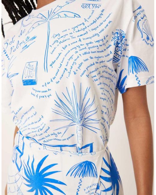 Never Fully Dressed Mini Jurk Met Gestrikte Taille En Palmprint in het Blue