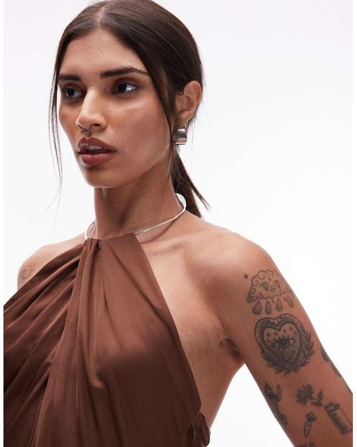 & Other Stories Brown Maxi Dress With Metal Halter Neck Detail And Low Back