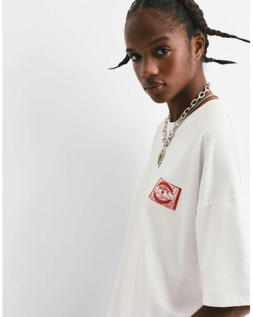 Pull&Bear T-Shirt Met Grafische Print Van Luciferdoosje in het White