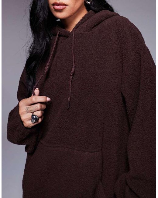 ASOS Brown Weekend Collective Heavyweight Borg Hoodie With Wca Sleeve Graphic Detail