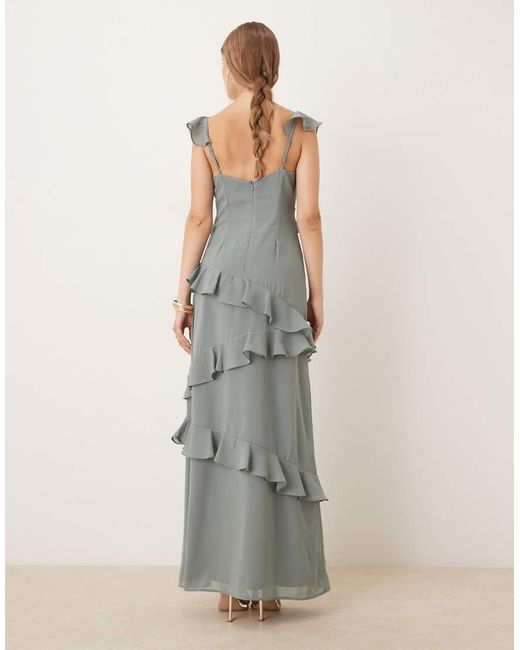 Maya Natural Embellished Strappy Ruffle Maxi Dress