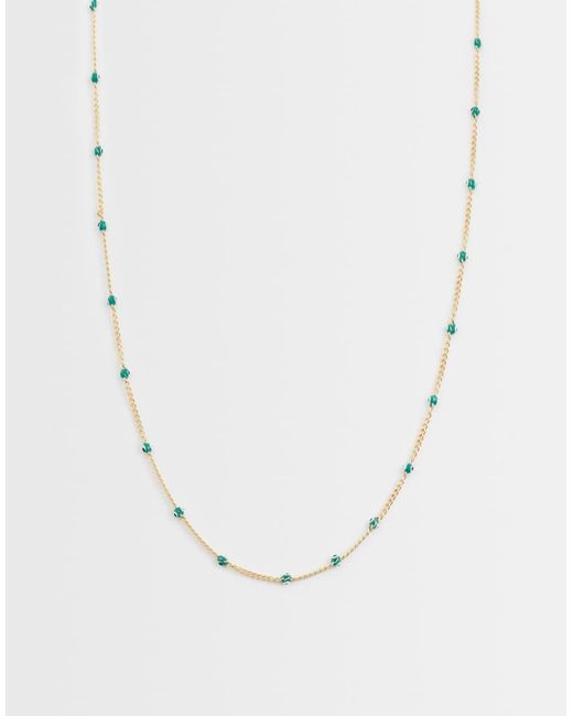 ASOS Natural Short Dainty Chain Necklace With Green Eye Detail