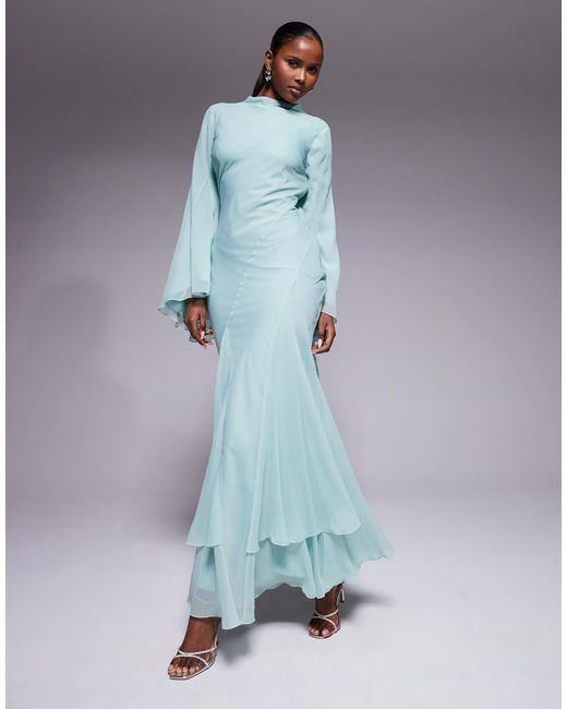 asos blue maxi dress DESIGN Cami Bias With Large Floral Print In and twist straps ASOS Long Sleeve High Neck