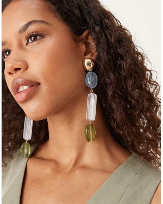 ASOS Brown Stud Pendant Drop Earrings With Resin Stone Details