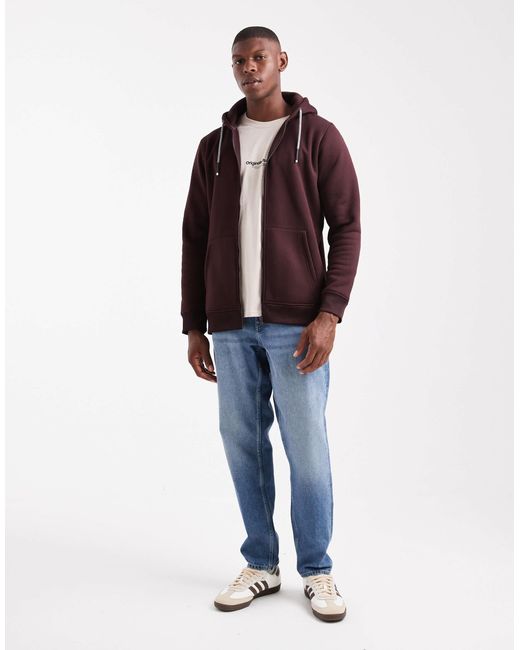 Brave Soul Red Zip Through Hoodie With Drawcords for men