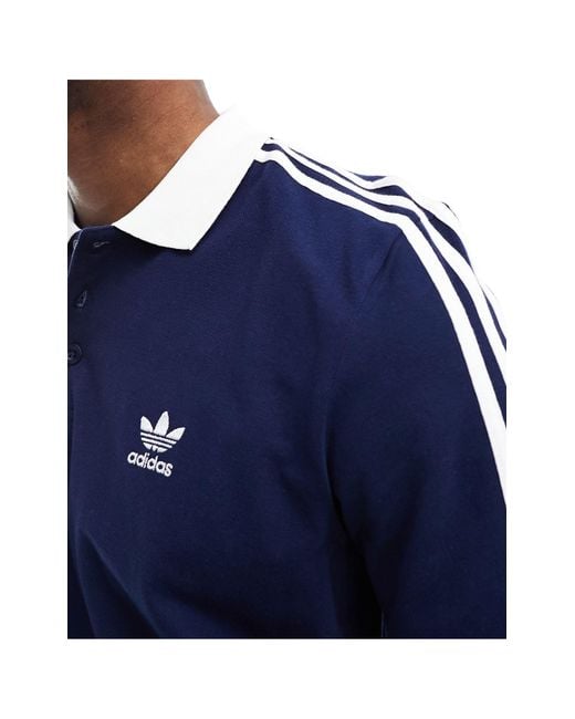 Adidas Originals Blue Adicolor 3 Stripe Polo Shirt for men