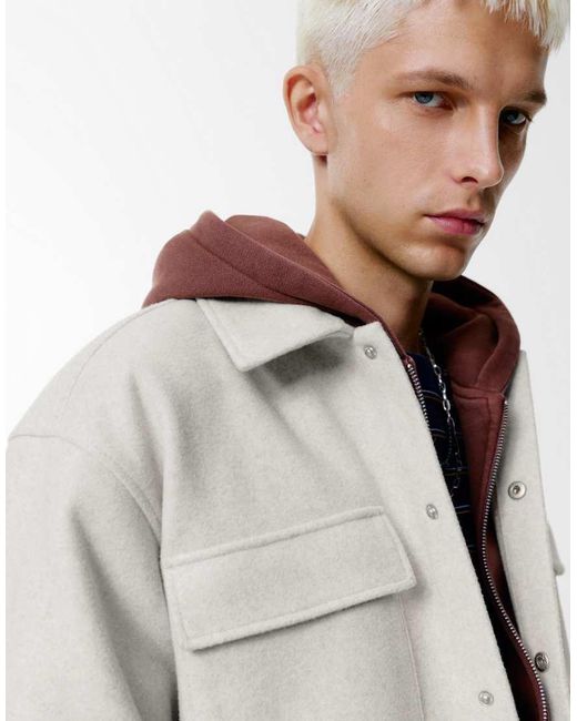 Pull&Bear White Cloth Overshirt With Pockets for men