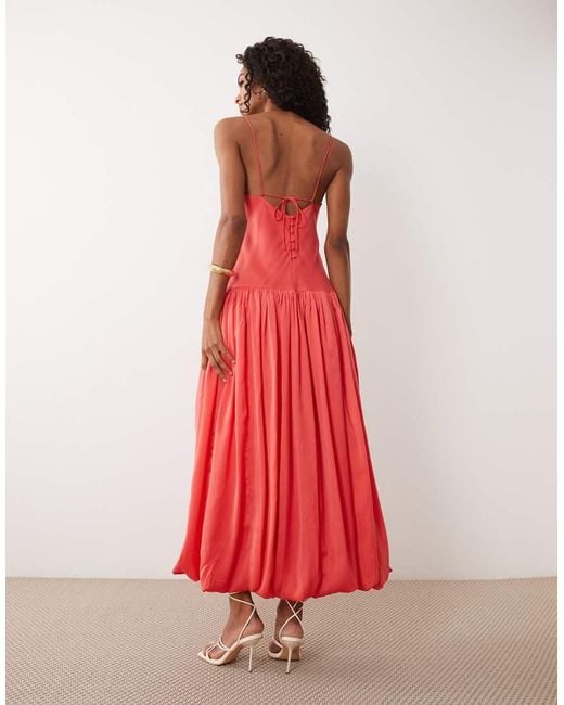 ASOS Red Satin Bias Shift Dress With Bubble Hem