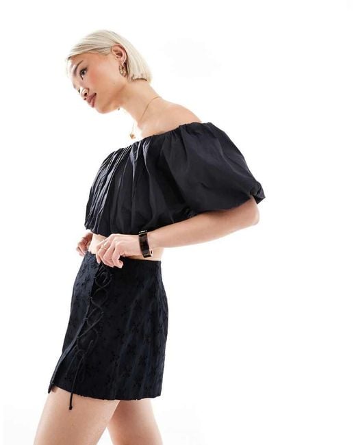 New Look Blue Embroidered Tie Side Mini Skort