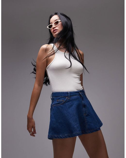 TOPSHOP Blue Denim Full Mini Skirt