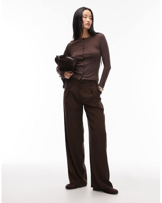 ASOS Brown Button Through Long Sleeve Top