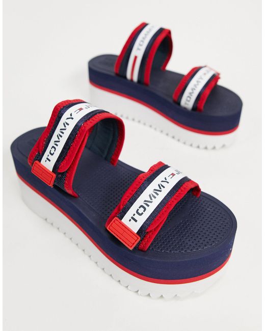 Tommy Hilfiger Chunky Tape Sandals in Navy (Blue) | Lyst