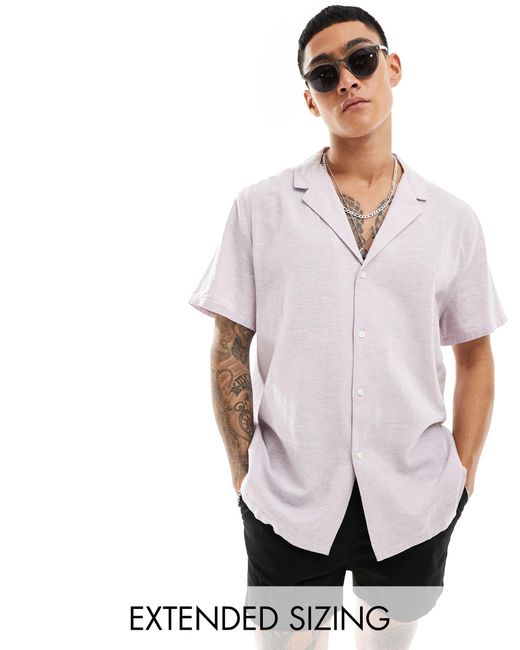 ASOS White Relaxed Linen Blend Shirt With Deep Revere Collar for men