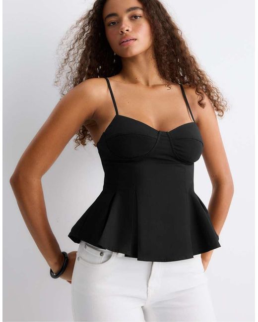 Stradivarius Black Fitted Pleated Top