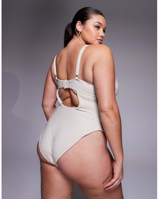 ASOS Natural Asos Design Curve Winter Crinkle Cut Out Swimsuit With Hardware