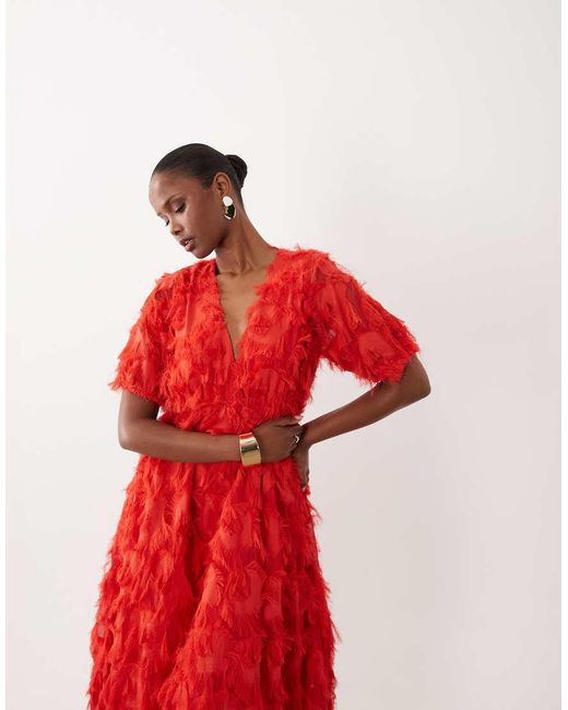 Y.A.S Textured V Neck Midi Dress