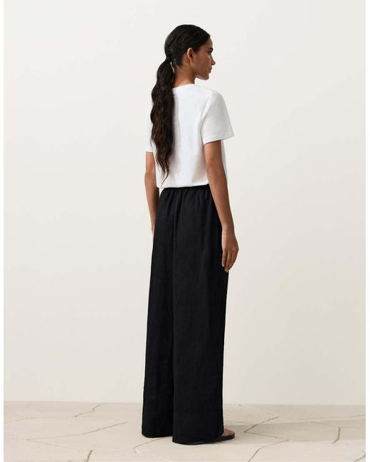 Oysho White 100% Linen Straight-leg Trousers With Seam Detail