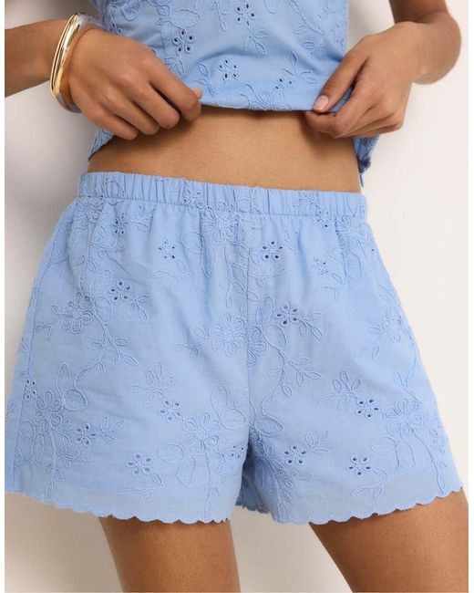 Stradivarius Blue Embroidered Shorts