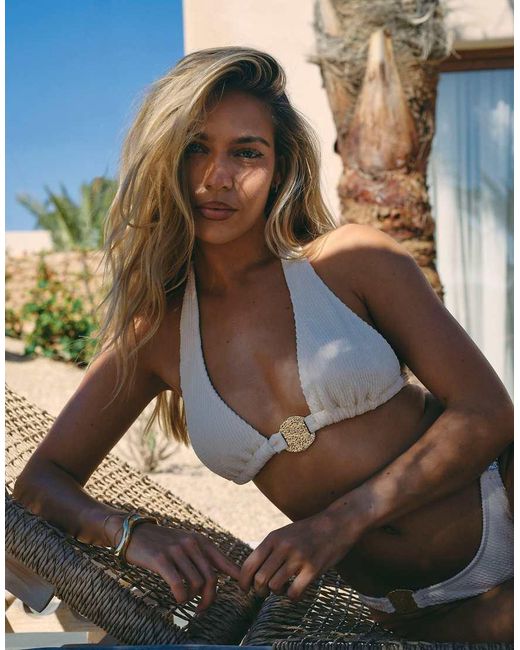 South Beach Green X Liv Silverman Crinkle Halterneck Bikini Top