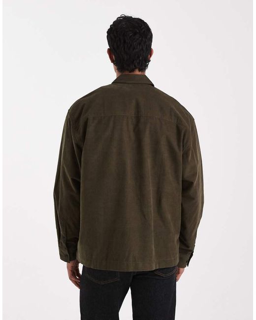 ASOS Brown Corduroy Overshirt With Concealed Buttons for men