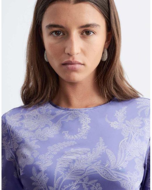 & Other Stories Blue Satin Paisley Print Maxi Dress With Cut