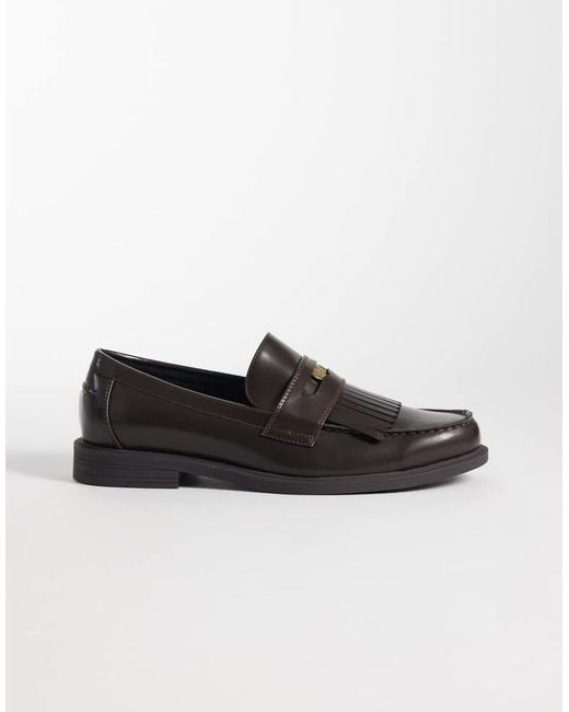ASOS Black Penny Loafers With Fringe And Coin Detail for men