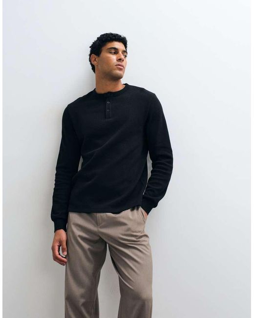 ASOS Blue Regular Fit Long Sleeve T-shirt With Henley for men