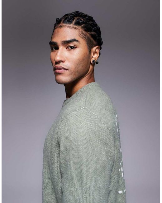 ASOS Gray Relaxed Knitted Crew Neck Jumper With 96 Graphic for men