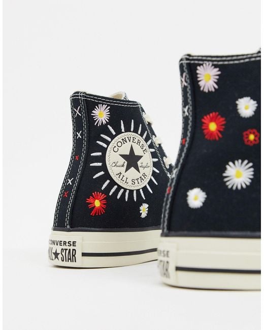 Converse Chuck Taylor All Star Hi Black Embroidered Floral Sneakers | Lyst  UK