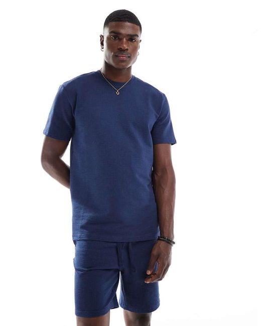 Only & Sons Blue Waffle Short Co-ord for men