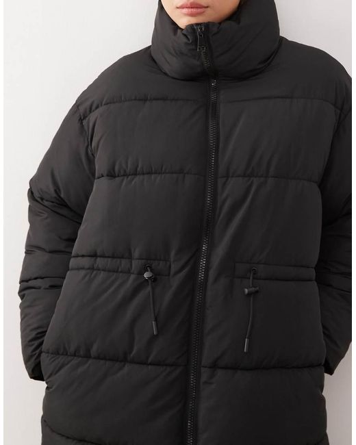 Monki White Cinched Drawstring Waist Puffer Jacket