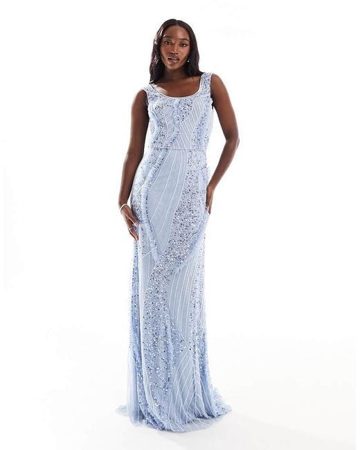 Beauut Blue Bridesmaid Embellished Scoop Neck Maxi Dress