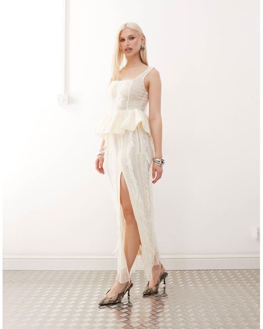 Amy Lynn Natural Calla Textured Side Split Maxi Skirt Co-Ord