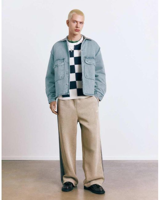 Pull&Bear Blue Denim Jacket With Contrast Collar for men