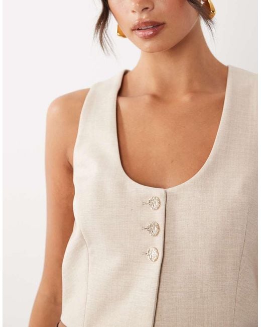 ASOS Natural Co-ord Linen Waistcoat With Gold Button Detail