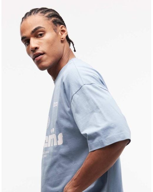 ASOS Blue Boxy Oversized T-Shirt With Sports Graphic for men