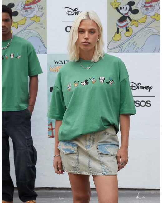 ASOS Uniseks Oversized T-Shirt Met Disney Mickey Mouse & Friends-Print in het Green