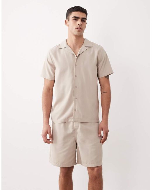 New Look Natural Linen Look Pull On Shorts for men
