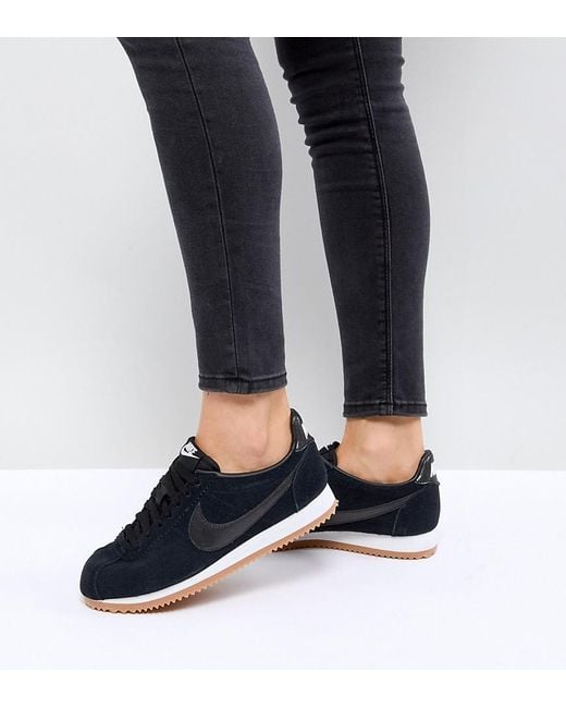 Nike Classic Cortez Trainers In Black Suede With Gum Sole | Lyst Australia