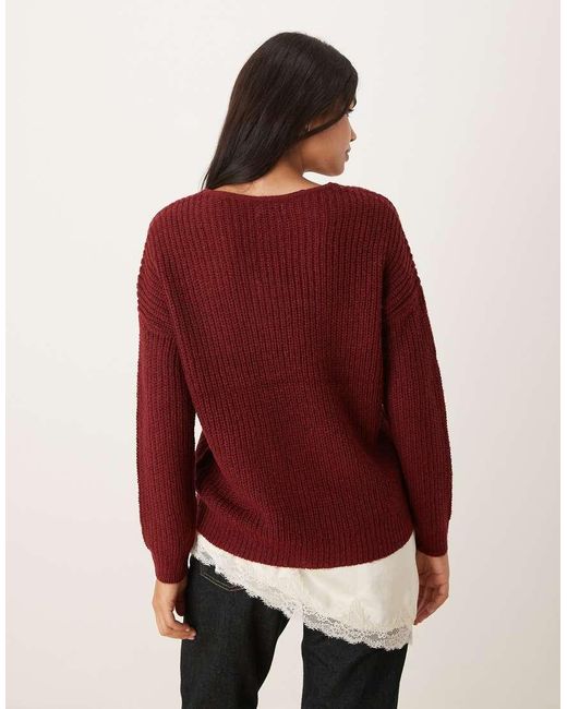 Jdy Red Lightweight V Neck Jumper