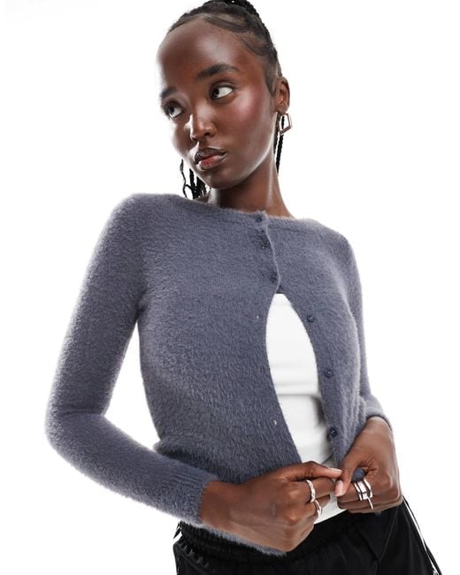 Daisy Street Fluffy Knit Micro Cardigan in Blue Lyst