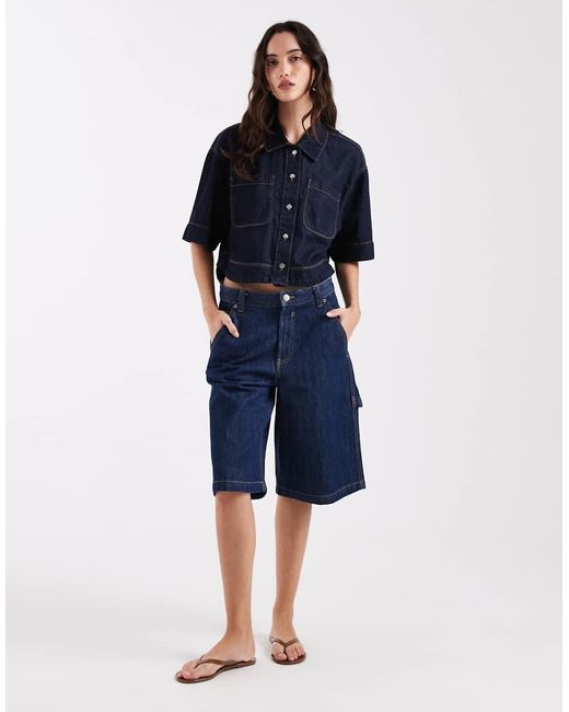 ONLY Blue Boxy Cropped Denim Shirt